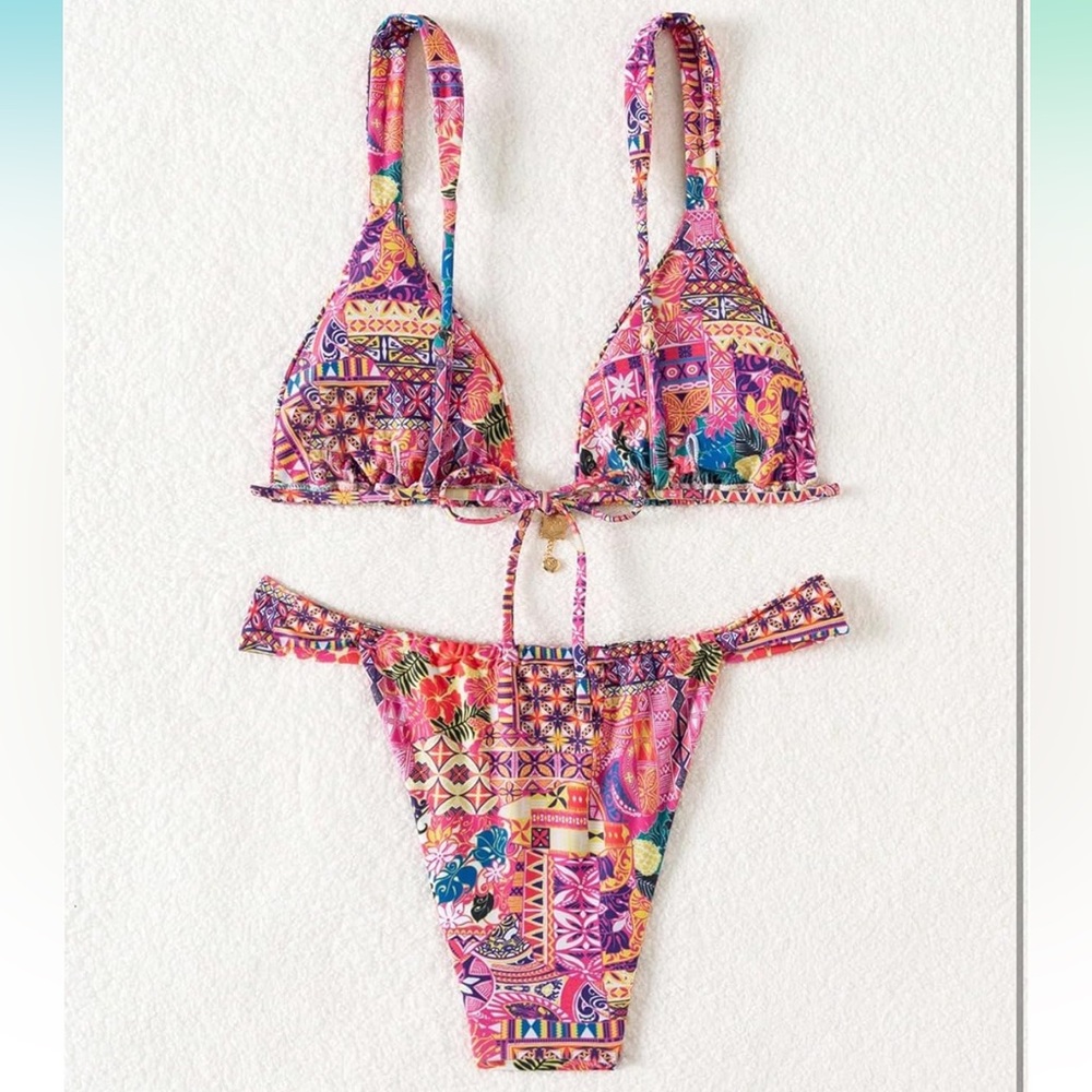 NWT • Rose Seek • 2-Piece Floral Tropical Print Boho Swimsuit Set • Size M • 🥰🩷